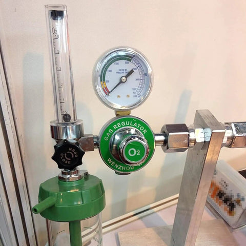 Oxygen Pressure Regulator Inhaler With Pro Grade Buoy Type Female Thread And Tube O2 Flow Meter Gauge Portable Gas Reducer For Emergency Oxygen Inhalation Lab And Industrial Use brass regulator with pressure gauge and flow meter on tank