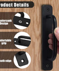 Black Barn Door Handle Set 2 Pack With 128mm Hole Center Sliding Cabinet Pulls, 5.83 Inch Length, durable zinc alloy, installed on wood door