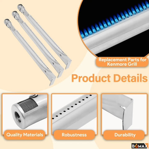 Grill Replacement Parts Kit For Kenmore 3 Burner Gas Grill With Heat Plate And Burner Set, showing burners and quality details