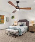52 Inch Solid Wood Ceiling Fan With Lights And Remote in a modern bedroom setting
