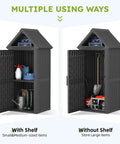 Vertical Outdoor Storage Shed With Waterproof Resin Cabinet Removable Shelves And Twelve Hooks Lockable Garden Tool Shed