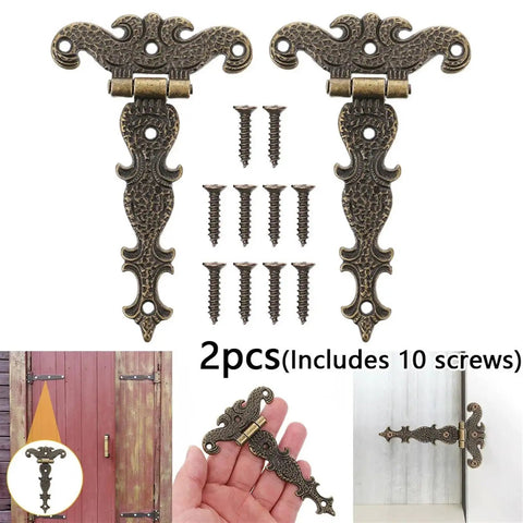 Two Piece Vintage Door Hinge Set For Cabinets And Wardrobes With Screws Old School Hardware Style For Furniture Durability