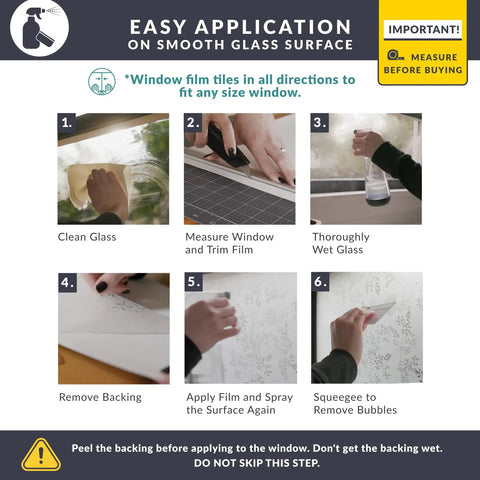 Instructions for applying Texture Twelve Window Privacy Film With Dimensional Textured Glass Look Static Cling Non Adhesive Privacy Film For Homes And Offices Blocks View Without Darkening UV Protection Made In USA 36 By 72 Inch