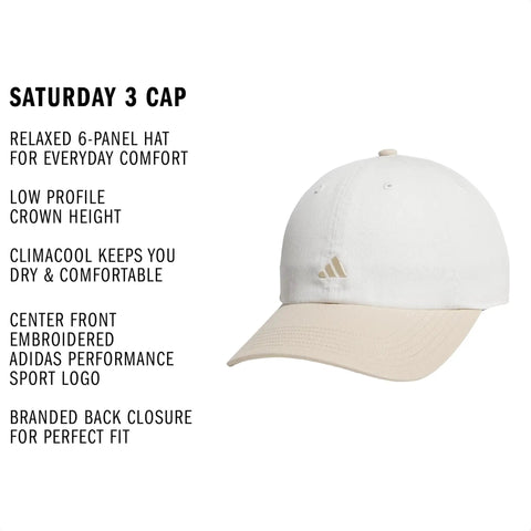 Womens Saturday Hat With Relaxed Fit Strapback Baseball Cap Featuring Climacool Breathable Fabric in Off White and Beige