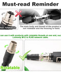 M12 To RJ45 X Code 8 Pin Shielded IP68 Industrial Ethernet Adapter rotatable vs non-rotatable demonstration