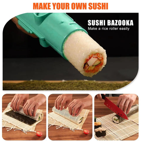 All In One Sushi Making Kit For Beginners With Sushi Roller Bazooka And Bamboo Rolling Mat demonstration