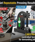 3 Ton Arbor Press Machine With Heavy Duty Cast Iron Base Steel Anvil Plate Delivers 6612 Lbs Force for bearing tasks.