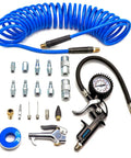 Heavy Duty Air Compressor Kit With 20 Pieces And 1/4 Inch By 25 Ft Polyurethane Hose 100 PSI Tire Inflator Gauge Air Blow Gun And Fittings