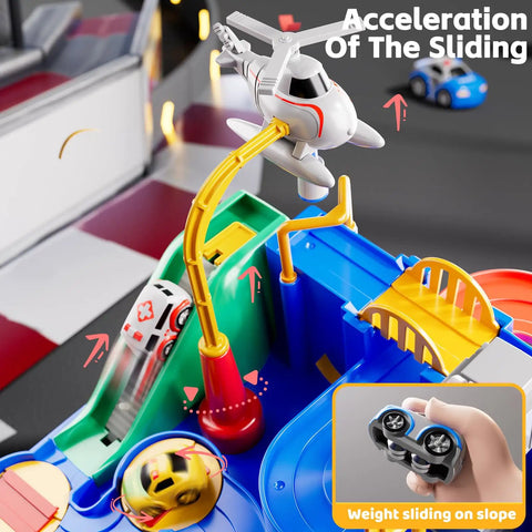 Epic Kids Car Race Track Set For Ages Three And Up With City Course Three Small Cars And Helicopter Six Interactive Buttons