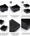 12 Piece Pegboard Bin Kit With 3.5 Inch And 5.5 Inch Plastic Storage Bins And Hooks For Peg Boards Easy Install Durable Workbench Organizers For Hardware Garage Craft Room And Tool Shed displaying step-by-step installation and features.