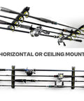 Heavy Duty Fishing Rod Rack for Garage or Vehicle Wall or Ceiling Mount with Soft Rubber Coated Holders, holds 8 rods