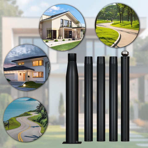 16 Foot Tall Solar Street Light Pole With Adjustable Modular Sections, Heavy Duty Metal Lamp Post for Outdoor Lighting