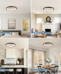 Monikessy Modern Black Ceiling Fan with Lights 20" Low Profile Ceiling Fan in bedroom, living room, kitchen, and dining room settings.