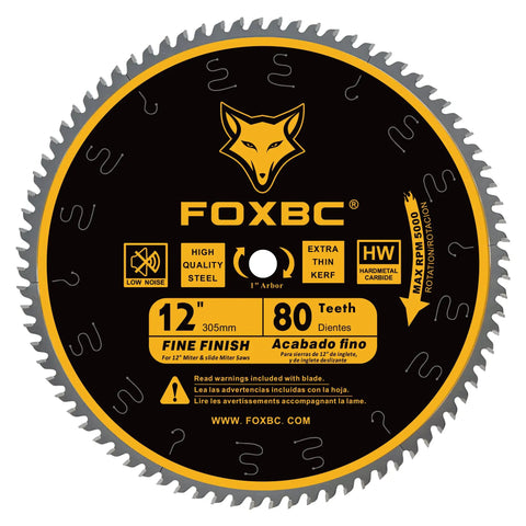 12 Inch Miter Saw Blade 80 Tooth Fine Finish Crosscutting Wood Blade Pro Grade With 1 Inch Arbor For Ultra Smooth Clean Cuts ATB Teeth Laser Cut Kerf 0.118 Inch Low Vibration Performance