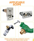 Fire Hydrant Water Spigot Key For Wall Faucets And Outdoor Hose Bibs, Universal Water Key Tool with lock and valve access shown.