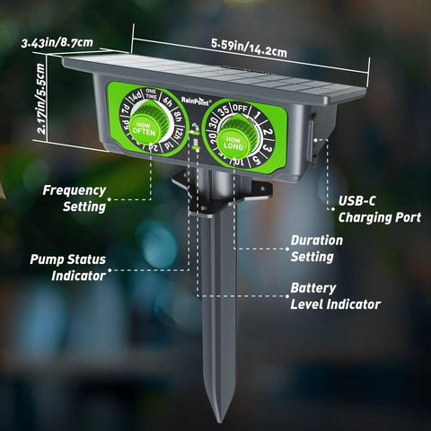 No-Fuss Solar Drip Irrigation System For Indoor And Outdoor Gardens, Automatic Plant Waterer Kit close-up with controls and USB-C port