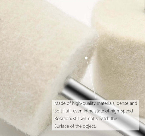 Close-up of a soft felt polishing wheel from the Pro Grade Drill Buffing Wheel Kit with 19 Piece Polishing Set for metal detailing.