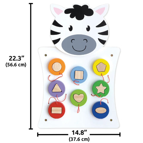 Zebra Activity Wall Panel For Toddlers Ages 18 Months Plus Montessori Sensory Toy With Nesting Shape Activity Busy Board