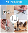 Image showing various applications of the 580 Piece Stainless Steel Wood And Sheet Metal Screw Set With 16 Sizes M3 To M6 Phillips Pan Head And Flat Head Self Tapping Screws 12mm 20mm 25mm 40mm 50mm Silver Hardware Kit For Projects Pro Grade Quality, including furniture assembly and hardware installation.