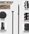 Tough as Nails 8-Inch Size 14 Heavy-Duty Wood Screws Star Drive Deck and Fence Fasteners Rust Resistant Black Carbon Steel T30 Compatible for Outdoor Landscaping and Timber Work Reliable Grip 50 Pack showing Torx drive and sharp thread details.
