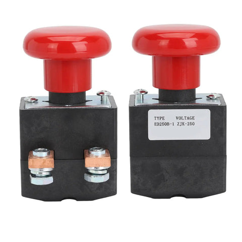 Heavy Duty Emergency Push Button Switch For Forklift And Pallet Jack With Metal Housing DC 80V, showing red button and black base.