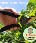 Three Piece Yard Tools Set With Loppers Hedge Clippers And Pruners For Easy No Fuss Tree Trimming 8 inch pruning shears in use