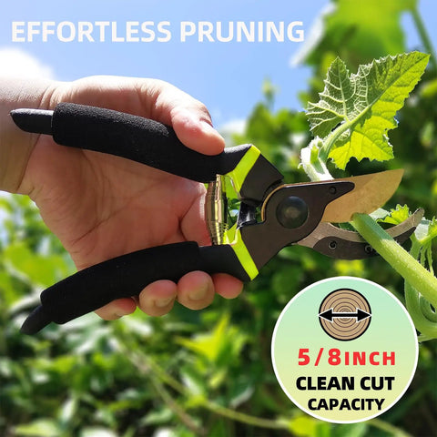 Three Piece Yard Tools Set With Loppers Hedge Clippers And Pruners For Easy No Fuss Tree Trimming 8 inch pruning shears in use