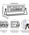 Smooth Flipping Open Closed Sign, Handmade Metal Counter Decor For Your Cozy Home Bar Or Office Coffee Spot With Black Stand And Embossed Lettering Straight Up Real Deal, 12 inch sign with black and white design.