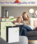 Mother and daughter in living room with HR900 Replacement Filter Kit 2-Pack for Purifier Includes Filter T and Filter U.