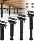 Heavy Duty Adjustable Bed Support Legs 4 Pack Fix That Wobbly Frame Fast Hella Sturdy Plastic Reinforcements For Slat And Wood Beds No More Nighttime Creaks Easy Height Tuning From 7.8 To 13 Inches Upgrade Kit installed under a wooden bed.