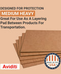 Heavy Duty 18x12 Kraft Corrugated Sheets 50 Pack for Packing Moving and Storage with layering pads; Made in USA badge visible.
