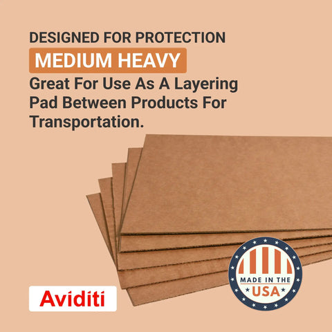 Heavy Duty 18x12 Kraft Corrugated Sheets 50 Pack for Packing Moving and Storage with layering pads; Made in USA badge visible.
