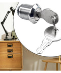 Set Of Four Premium Zinc Alloy Cam Locks 16 To 30 Mm for Cabinets with keys beside wooden desk and lamp