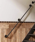 Rock Solid Matte Black Industrial Pipe Stair Handrail Wall Mounted Safety Railing With No Sweat Assembly And Non Slip Grip For Indoor Outdoor Home Corridor Bathroom Support Bars on staircase wall
