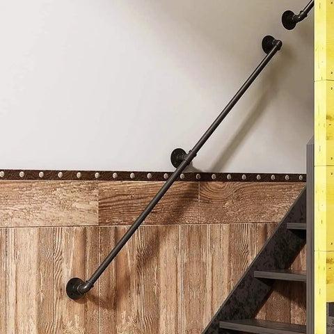 Rock Solid Matte Black Industrial Pipe Stair Handrail Wall Mounted Safety Railing With No Sweat Assembly And Non Slip Grip For Indoor Outdoor Home Corridor Bathroom Support Bars on staircase wall