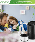 Father and child with air purifier and two pack replacement filters for BS 03 air purifier works with Part U Part X and Slevoo BS 03