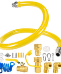 Three Quarter Inch Gas Hose 48 Inch Long Safety System Kit For Commercial Kitchens With Quick Disconnect Full Bore Valve Elbows Restraint Cable