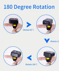 Ring Bluetooth Barcode Scanner Portable 3 In 1 Wireless 2 4Ghz And USB Wired for Windows Mac OS Android shown with 180-degree rotation