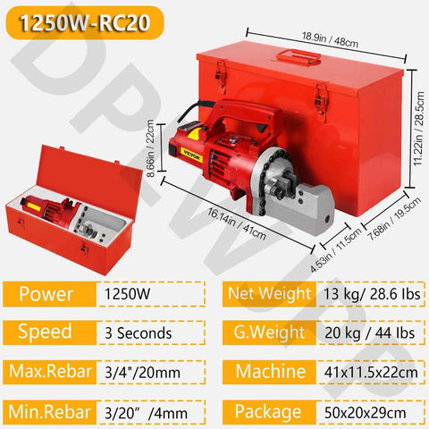 Portable Electric Hydraulic Rebar Cutter Crazy Fast 3.0 To 3.5 Second Cut 4 To 20 Mm Capacity No Sparks Low Vibration Adjustable Bolt Cutter Tool For Construction And DIY Projects Blue, red 1250W model with case