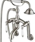 Clawfoot Bathtub Faucet Set With Brushed Nickel Finish, Wall Mount Shower Faucet And Handheld Sprayer, Double Handle 6 Inch Center