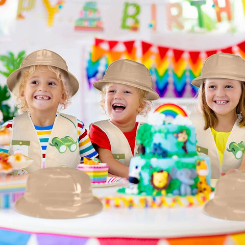 Kids Explorer Costume Set 36 Pcs With Plastic Explorer Hats Vest And Tote Bag For Outdoor Adventure Party Favors