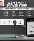 Go-To 5.9 Foot Power Strip with 2 USB Ports and USB Type C Plug, 10A, connected to laptop and phone, Pack of 2 shown