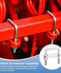 Two Pack Square U Bolts With Flange Nuts For Trailer And Automotive Use One And Three Quarters Inch Inner Width Two And Nine Sixteenths Inch Length 304 Stainless Steel U Bolts With Frame Plates on red metal frame
