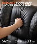 Close-up of Big And Tall Ergonomic Office Chair With Deluxe Embossed Leather Upholstery and hand testing texture.