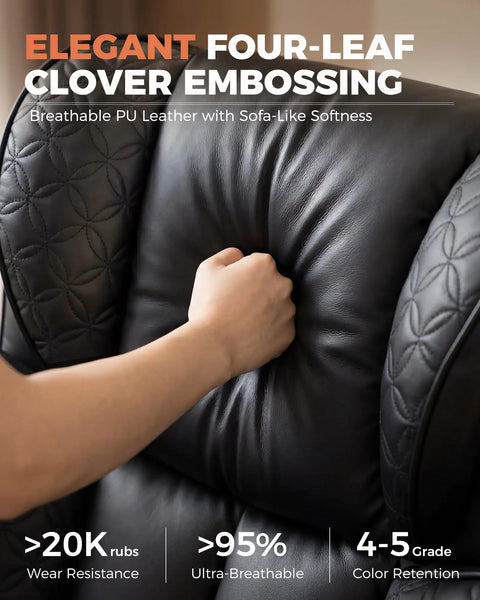 Close-up of Big And Tall Ergonomic Office Chair With Deluxe Embossed Leather Upholstery and hand testing texture.