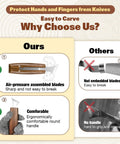 Comparison of our wood carving knives with others. Highlight features: air-pressure assembled blades, ergonomic handle for easy grip.