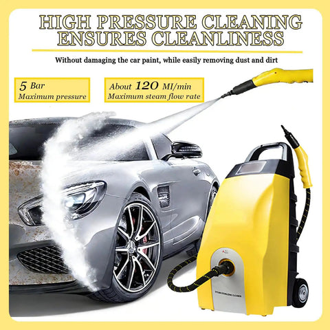 Sotikarery 3.5L High Temp Steam Cleaner 3000W With Ozone Function 230 Degree Heat Six Brush Heads cleaning a car with steam.