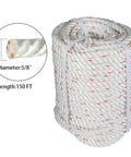 5/8 Inch By 150 Ft Double Braid Polyester Rope For Arborist And Sailboat Use with diameter and length details