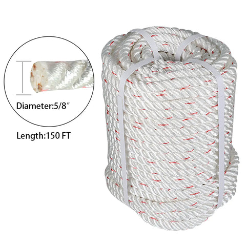 5/8 Inch By 150 Ft Double Braid Polyester Rope For Arborist And Sailboat Use with diameter and length details