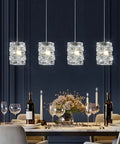 Lit Crystal Pendant Light 4 Light Modern Cluster Ceiling Fixture In Chrome With K9 Crystals above dining table setting
